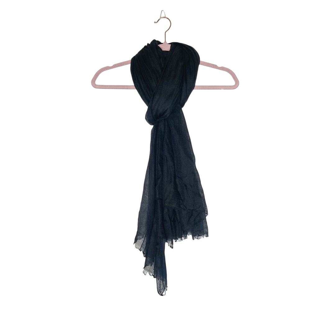 Naturally Knotty Sheer Black Cashmere Delicate Fine Knit Oversized Wrap Scarf